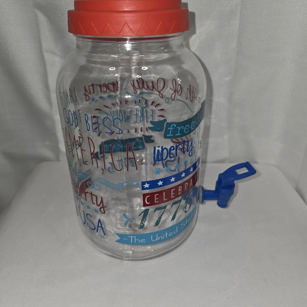 Americana Patriotic‎ Glass Drink Dispenser 1776 Red White Blue 250th Anniversary